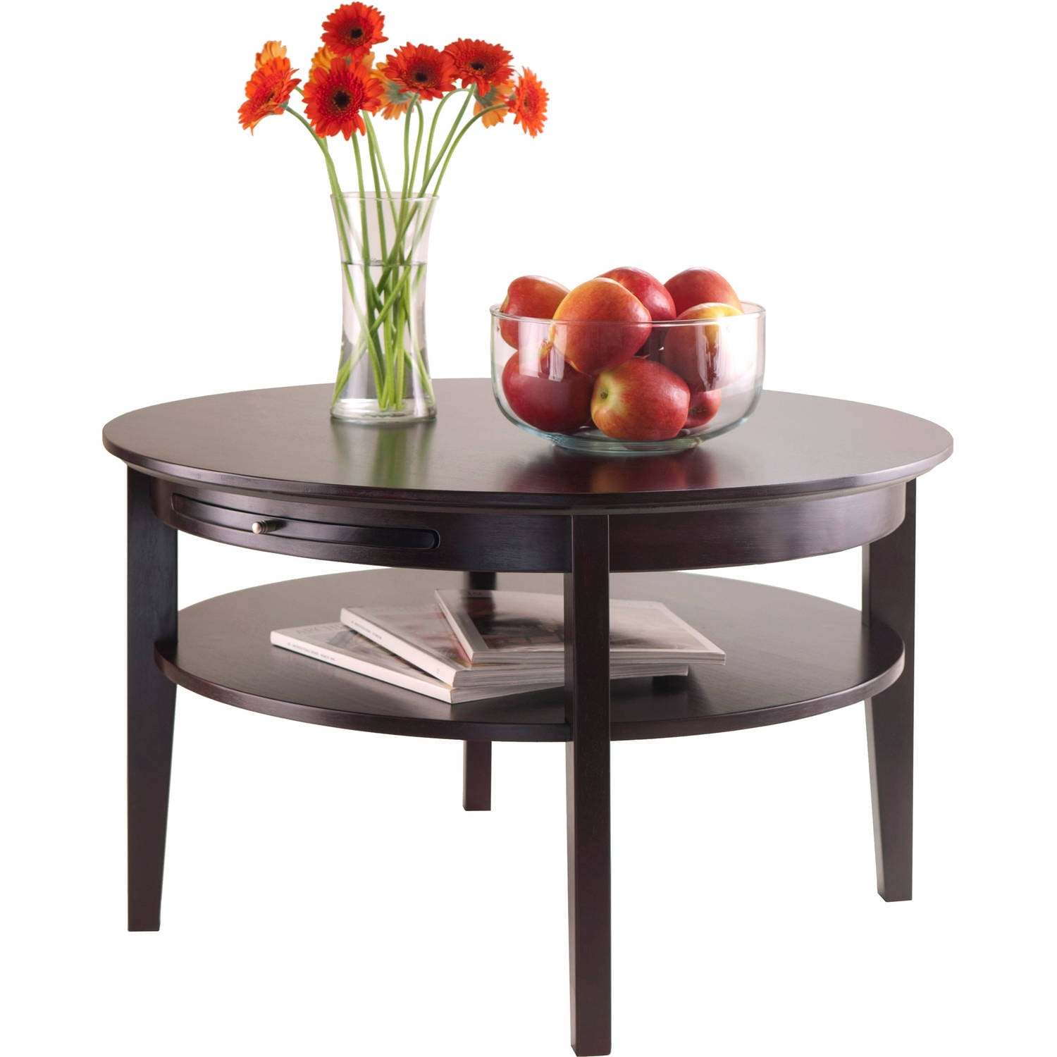 Amelia Round Coffee Table With Pull-Out Tray, Espresso - Walmart.com - Amelia Round Coffee Table With Pull-Out Tray, Espresso - Walmart.com