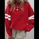 thumbnail image 4 of Sudadera Holgada A Rayas para Mujer (Otoño 2025), Cuello Redondo, Larga, Informal, con Bloques de Color Rojo XXL, 4 of 10