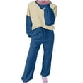 thumbnail image 6 of qolati Lounge Sets for Women Fall 2024 Matching Sets 2 Piece Outfit Long Sleeve Color Block Sweatshirts and Drawstring Jogger Pants Sets Tracksuits Beige S 4, 6 of 7