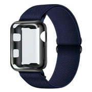 Adjustable Nylon Strap+Case For Apple Watch Band 45mm 41mm 44mm 40mm 42mm 38mm,Solo Loop Nylon Women Men Wristbands Straps +screen protector series 7 6 5 4 3 2 1 SE