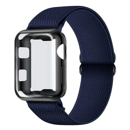 Adjustable Nylon Strap+Case For Apple Watch Band 45mm 41mm 44mm 40mm 42mm 38mm,Solo Loop Nylon Women Men Wristbands Straps +screen protector series 7 6 5 4 3 2 1 SE
