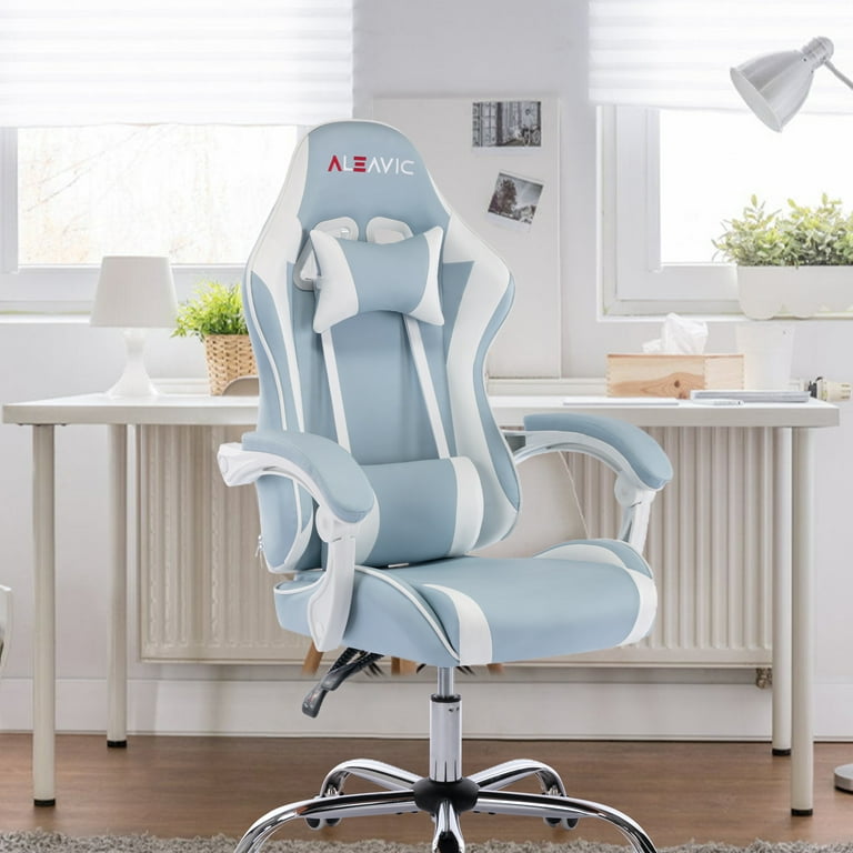 XINMICS Gaming Chair PU Leather PC Chair with Headrest and Lumbar Support Sky Blue