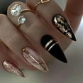 thumbnail image 3 of 24Pcs Long Stiletto Press on Nails Box Acrylic False Nails with Almond Designs Black Gold Foil French Full Cover Fake Nail Tips, 3 of 6