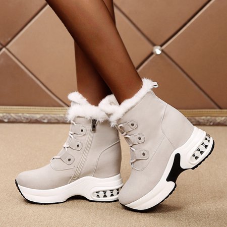 

ERTUTUYI Platform Boots Boots For Women Wedge With Buckle Boots Ankle Heels Winter High Booties Winter Zipper Women s Boots Beige 39