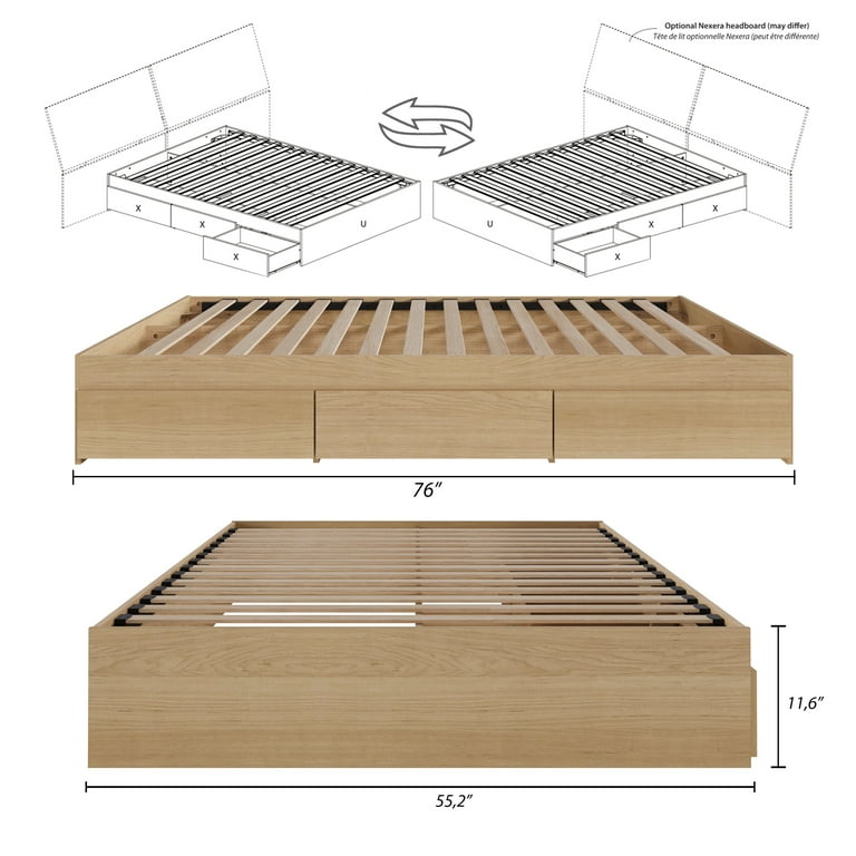 ベッドフレーム 160cm bed frame with drawers Nexera Full Size Platform Bed Frame with Storage, 3 Drawers