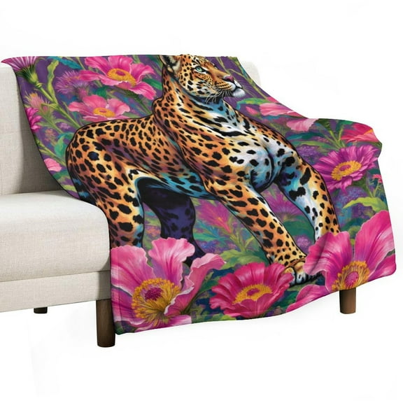 Leopard Print Flannel Blanket Novelty Pattern Nap Blanket Sofa Room Office Soft Throw Blanket Outdoor Camping Warm Blanket