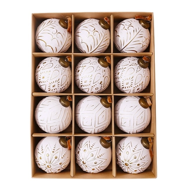 CLLC 12 adornos navideños rústicos vintage de 3 pulgadas - Juego de adornos navideños grandes, irrompibles y neutros, decoración navideña de granja para árbol de Navidad, hogar, fiesta, vacaciones (A