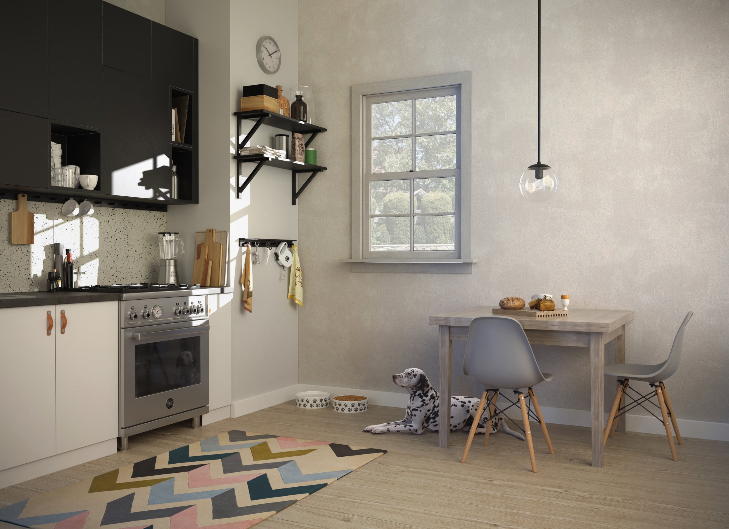 Avec Merrit Collection Modern Matte Black Pendant Light with Clear Glass Globe