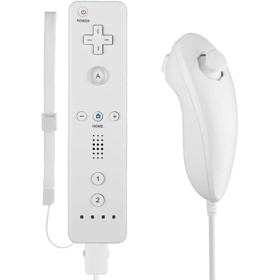 Remote Controller for Wii, Wii Remote and Nunchuck Controllers with Silicon Case and Strap for Wii and Wii U (White)