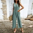 thumbnail image 3 of Xmarks Womens Summer Button Solid Color Tank Jumpsuit Casual Sleeveless V Neck Rompers Loose Wide Leg Long Pants with Pockets Green L, 3 of 8