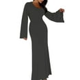 thumbnail image 3 of Wedding Guest Dress for Women Long Sleeve Bodycon Ribbed Knit Maxi Dress Fall Formal Dresses Dark Gray M, 3 of 9