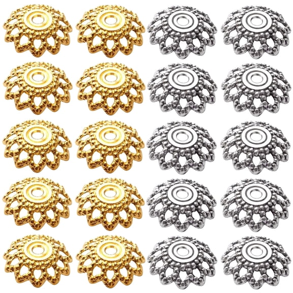200pcs Alloy Spacer Beads Caps Flower End Caps Loose Beads,12mm Flower Filigree Bead Caps for Bracelet Necklace DIY Jewelry Making Crafts Supplies