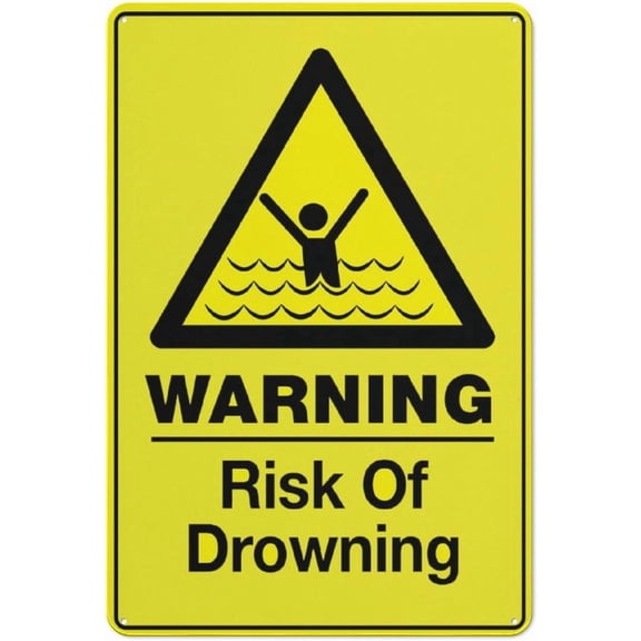 Warning Risk Of Drowning Sign 12”X8” Metal Signs Aluminum Sign Pre-Drilled Holes For Easy Mounting Indoor Or Outdoor Use For Fence Door Or Gate