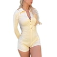 thumbnail image 2 of Women V-Neck Shorts Jumpsuit One Piece Bodysuit Pajama Long Sleeve Bodycon Rompers Overall, 2 of 4