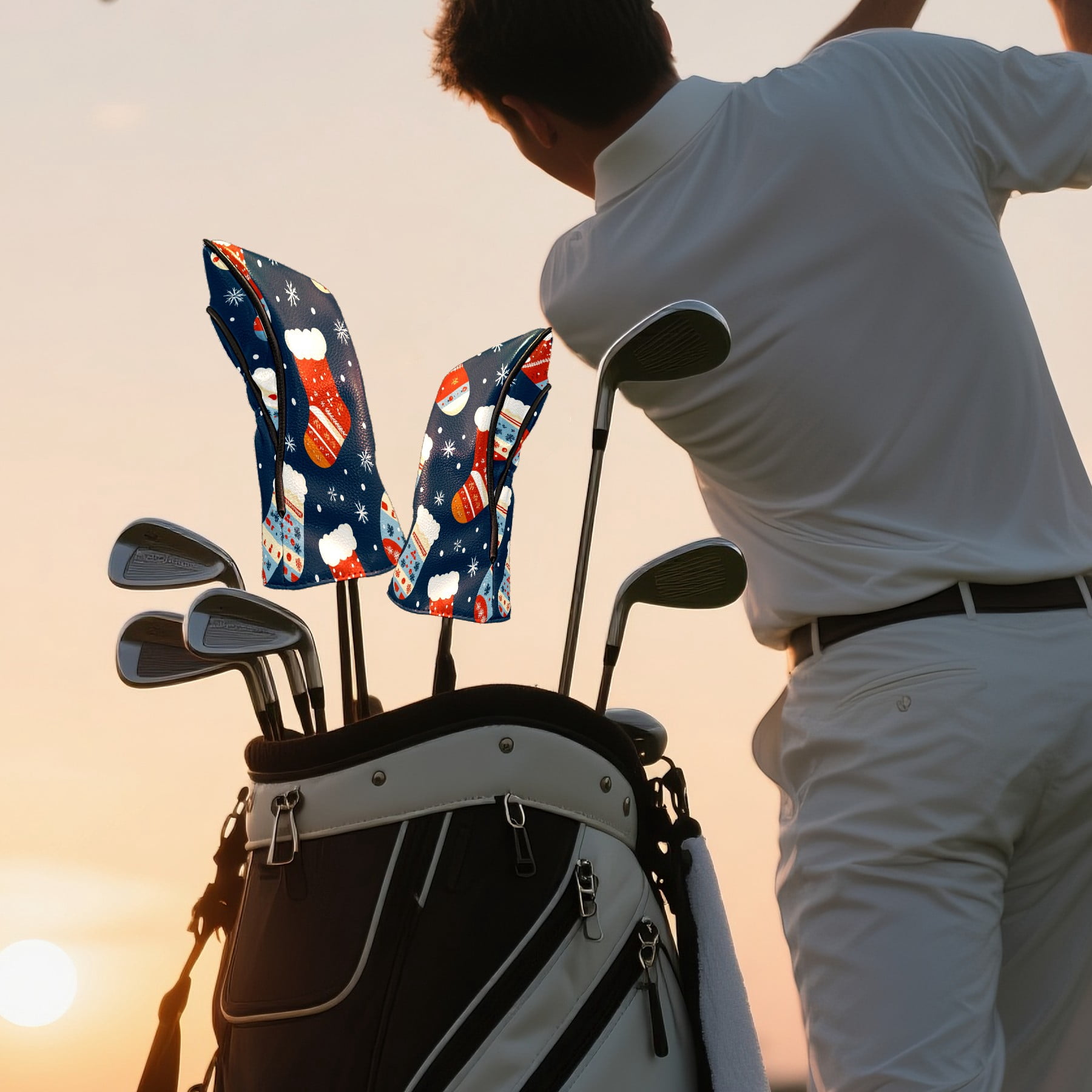 Golf Club Covers PU Leather Waterproof Head Covers for Fairway Woods Hybrids Christmas Stockings