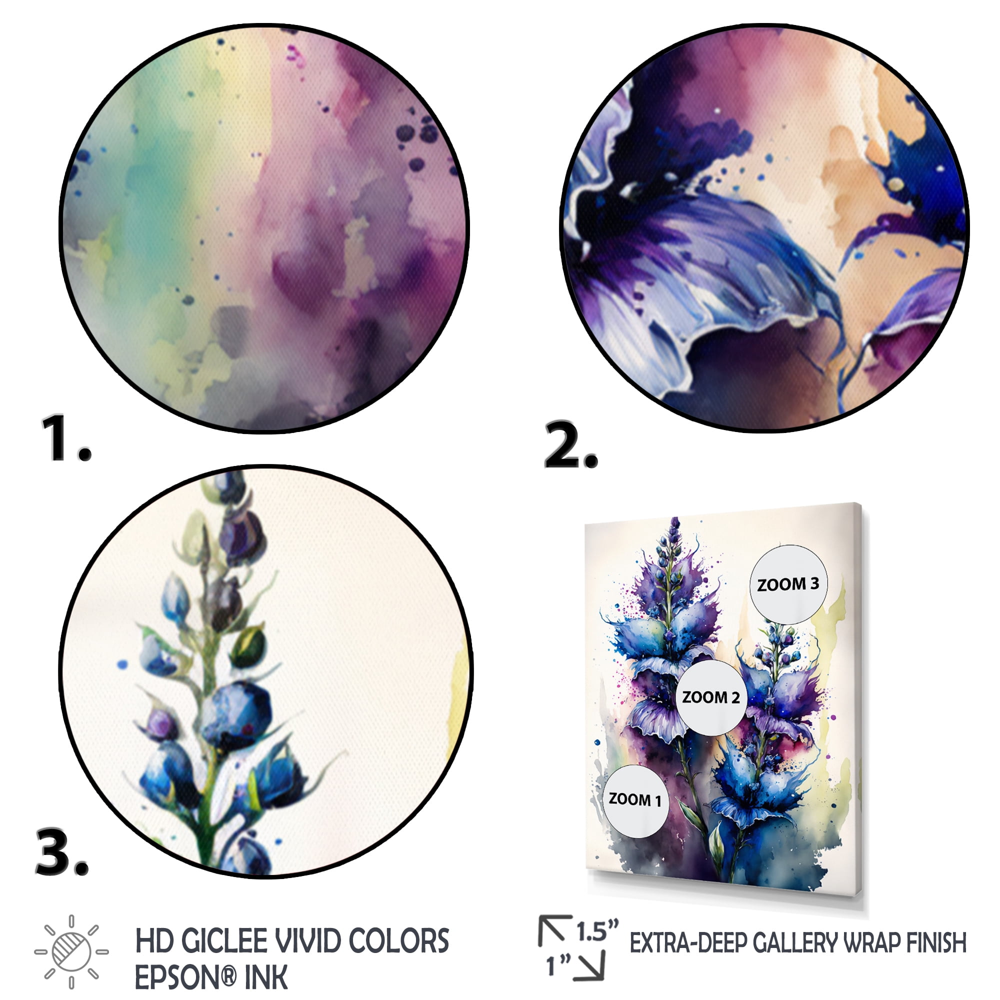 Designart Blue And Purple Delphinium Canvas Wall Art