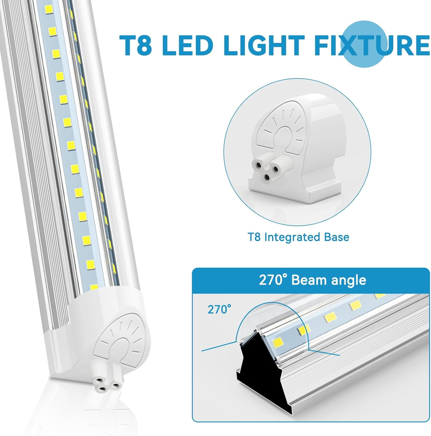 JESLED T8 4FT LED Shop Light Fixture Linkable, High Output 42W 5460LM 6000K, V-Shape T8 LED Tube Lights for Garage 4 Pack