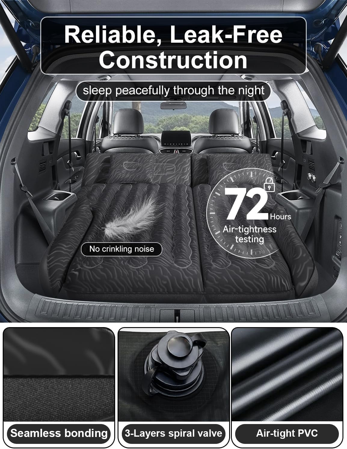 Umbrauto SUV Air Mattress for Car Camping, Leakproof & Quick Inflation Sleeping Airbed with Electric Pump, Fits Most Compact, Mid-Size & Full-Size SUV Trunks for Road Trip Travel