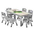 thumbnail image 2 of EuKer 7 Pcs Kids Table and Chairs, 47.2" x 23.6" Children Activity Table with Graffiti Desktop and Adjustable Height for Classroom, Daycare, Home, Gray, 2 of 8