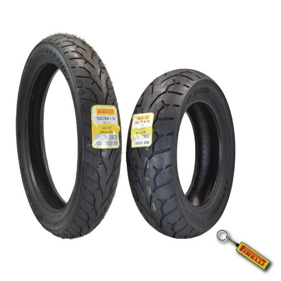 Pirelli Night Dragon Tire Set: 110/90-19 M/C 62H TL Front & 180/70B15 M/C 76H TL Rear Cruiser Motorcycle Tires - Superior Traction & Handling w/ Keychain