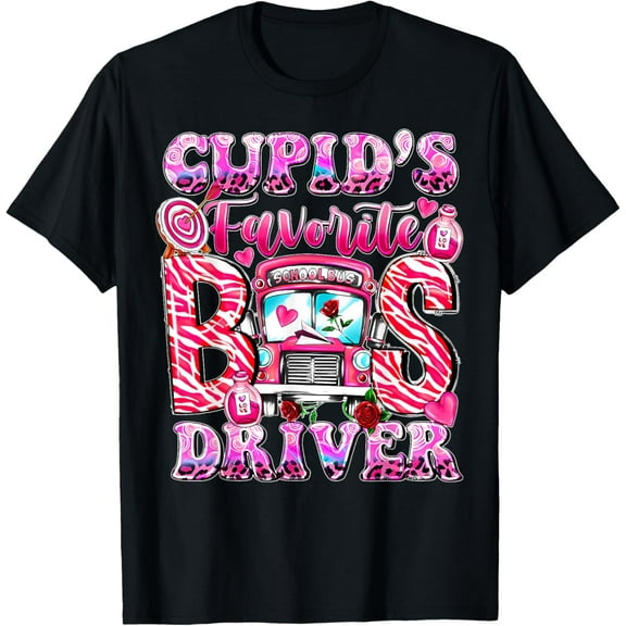 Groovy Cupid's Favorite School Bus Driver Valentine's Day T-Shirt Shirts