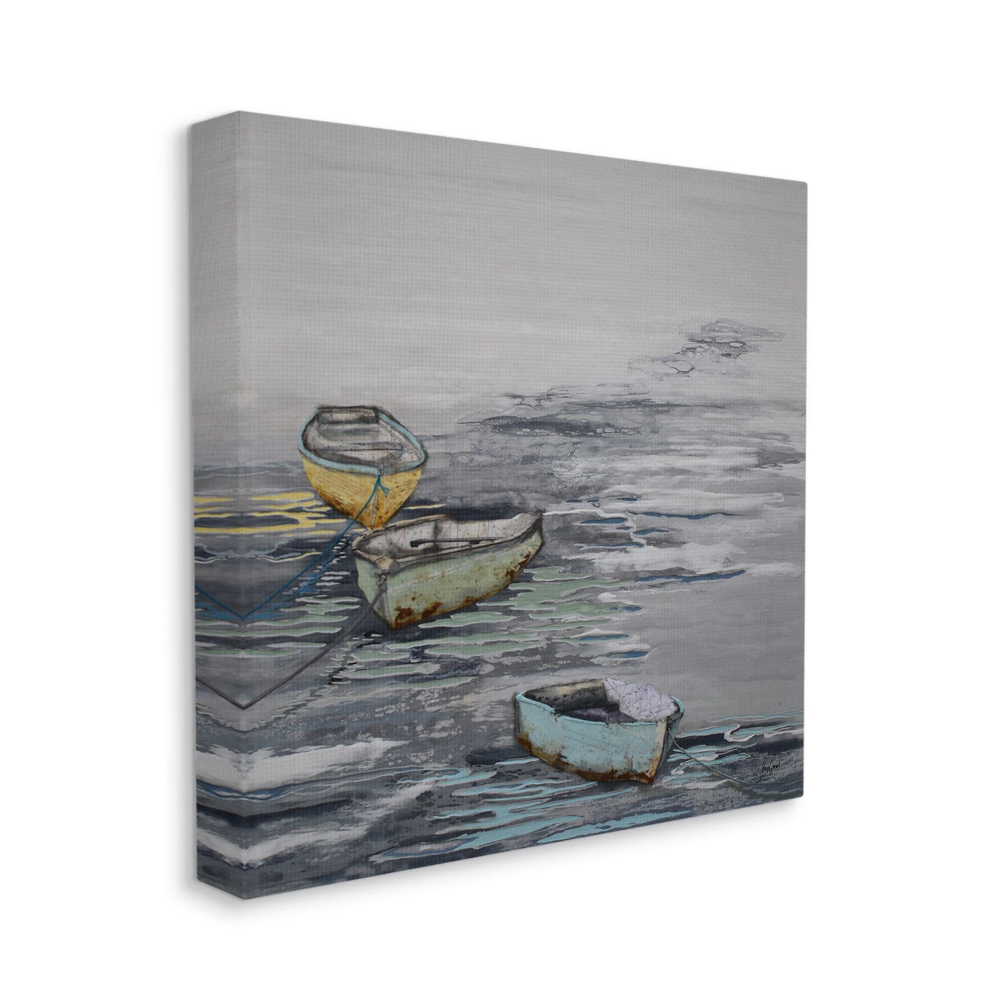 Stupell Industries Three Rowboats Floating Ocean Waves Layered Collage Painting Gallery Wrapped Canvas Print Wall Art, Design by Stacy Gresell