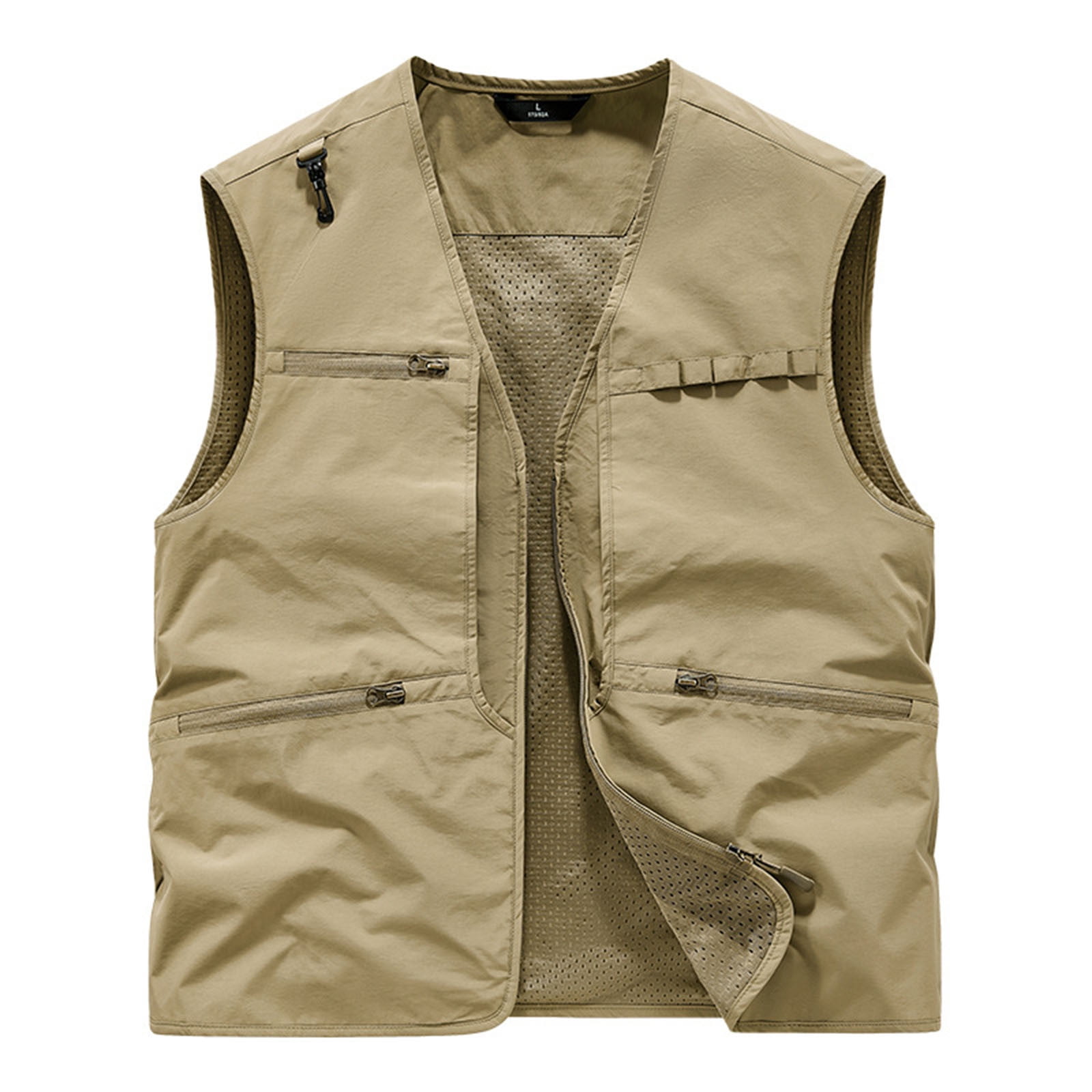 VBTAPA Men's Lightweight Vest Sleeveless Cargo Work Jacket Outdoor Travel Hiking Running Outerwear Vests with Zip Pockets Khaki XXXL