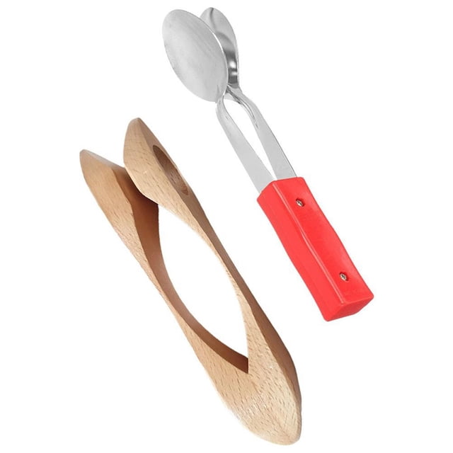 2Pcs Traditional Wooden/Metal Musical Spoons Light Hand Percussion Instrument for Music Teaching Aids