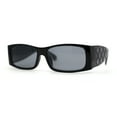 thumbnail image 2 of Womens Mod Square Rectangle Thick Temple Fashion Sunglasses All Black, 2 of 5