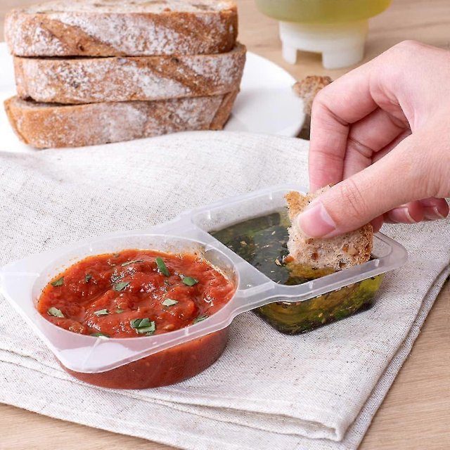ZHAOCHENG Recipientes desechables de dos compartimentos para aderezos y condimentos para ensaladas con tapa, perfectos para llevar salsas, muestras y refrigerios de viaje, 15 unidades