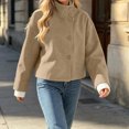 thumbnail image 5 of WIZUTIZ Women's Solid Color Button Front Jacket Turn Down Collar Long Sleeve Loose Casual, 5 of 7