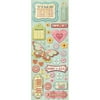 K & Company Wild Raspberry Adhesive Chipboard, Words and Buttons