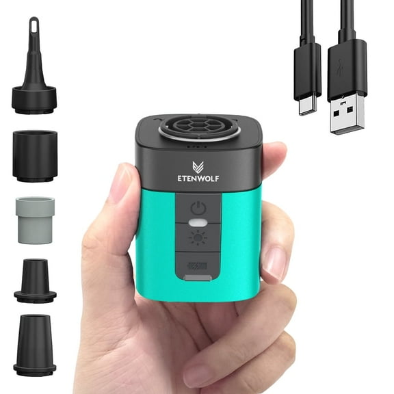 ETENWOLF Mini Electric Air Pump for Inflatables,with 2600 mAh Battery & Camping Light,Ultra-Fast USB Rechargeable Inflate Deflate Pump for Mattress