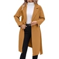 thumbnail image 2 of Women's Notch Lapel Wool Blend Overcoat, Long Length Trench Style Coat, Classic Winter Warm Overcoat, Elegant Casual Outerwear, Versatile Mid-Calf Length Coat Yellow XXL, 2 of 5