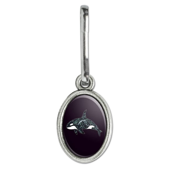 Killer Whale Orca with Waves Antiqued Oval Charm Clothes Purse Suitcase Backpack Zipper Pull Aid