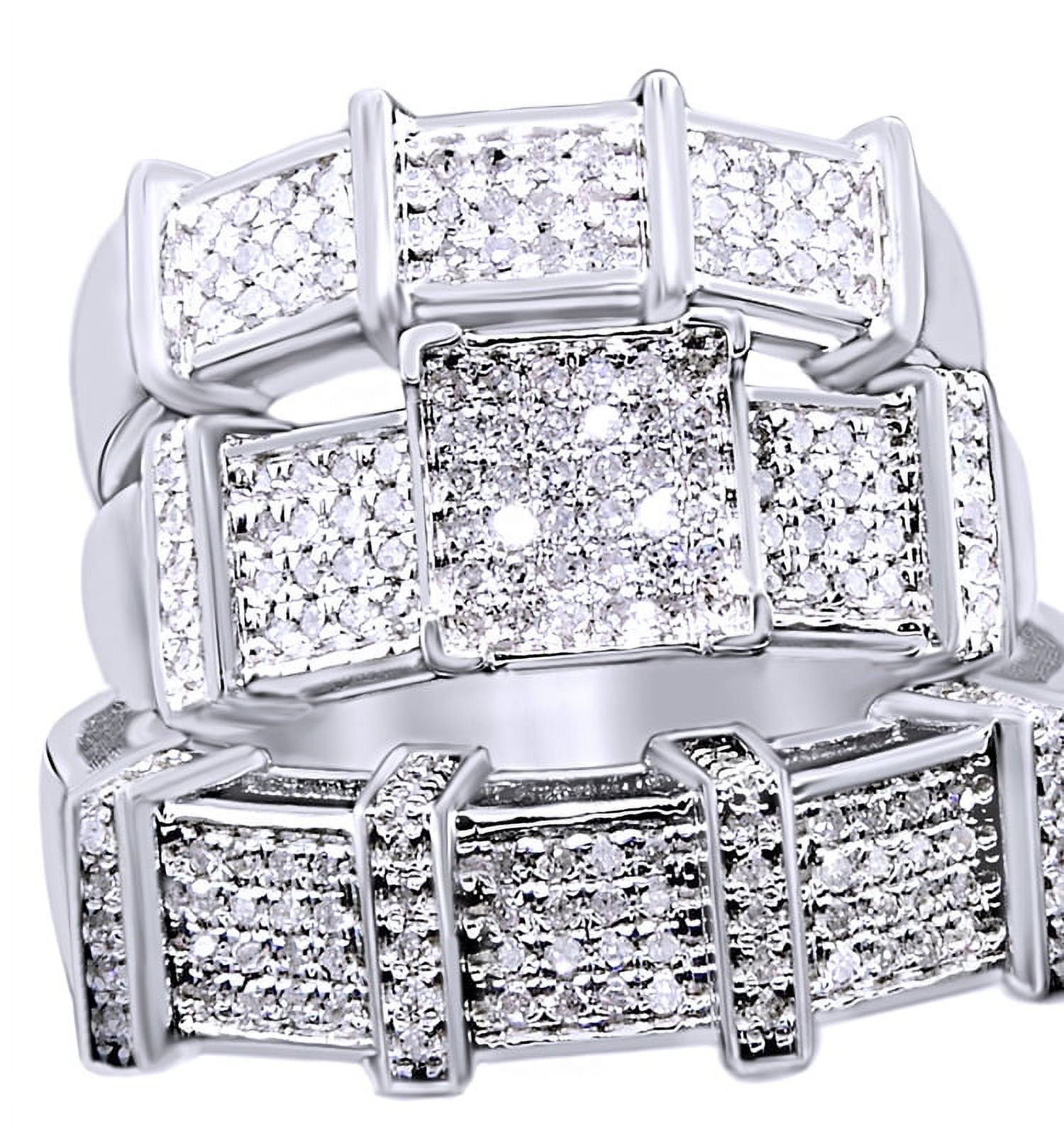 AFFY White Natural Diamond Engagement & Wedding Trio Band Ring Set In 10k White Gold (0.69 Cttw)