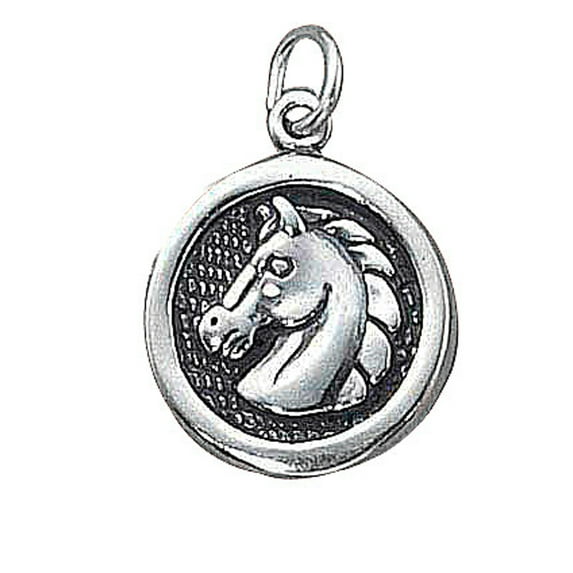 Sterling Silver 18" Unisex 1.5mm Box Chain Round Medallion Horse Pendant Necklace
