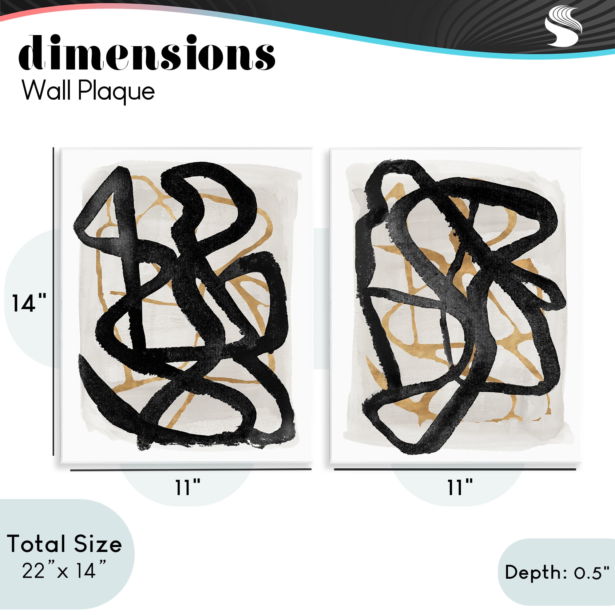 Stupell Industries Contemporary Hindsight Squiggles 2 Piece Wall Plaque Art Set, design by Lucille Price