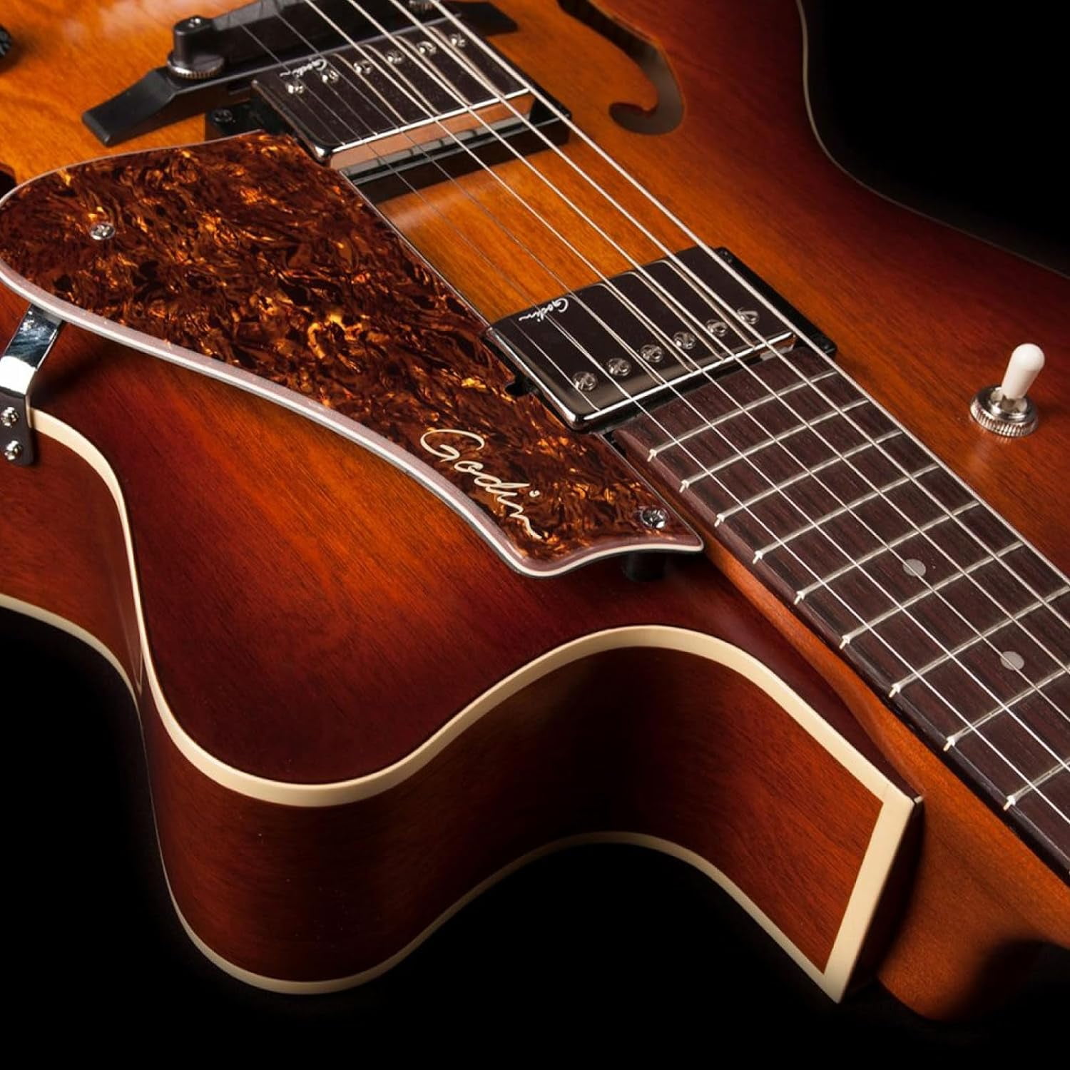 Godin 5th Avenue CW Kingpin II HB Cognac Burst Finish Arch Top Electric Guitar
