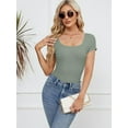 thumbnail image 3 of Womens Tops Summer Crew Neck Short Sleeve Shirts Ribbed Knit Slim Fitted Tshirt Casual Tees Clothing, 3 of 7