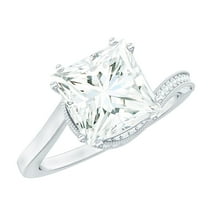 Rosec Jewels Certified Moissanite Princess Cut Engagement Ring 3 Carat - Designer Bypass Ring for Women - 8 mm - D-VS1 Quality, 14K White Gold, US 4.50