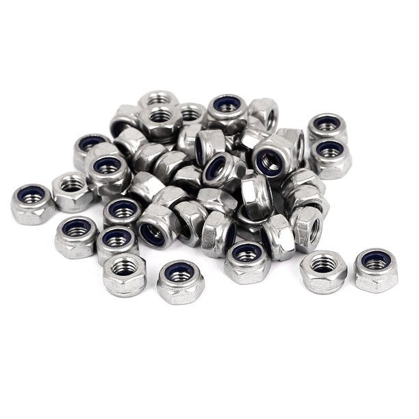 Tuercas de bloqueo hexagonales de acero inoxidable M6 x 1mm con inserto de nailon autolock, 50 piezas