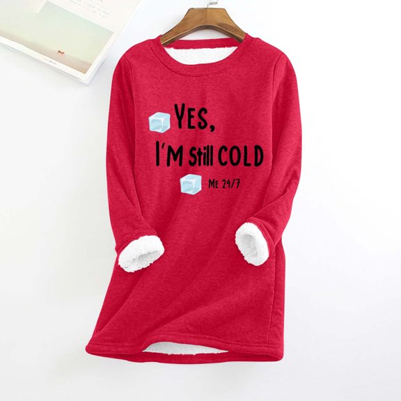 Ayfxijin Long Sleeve Shirts for Women,Women's Round Neck Thickened Warm Long Sleeve