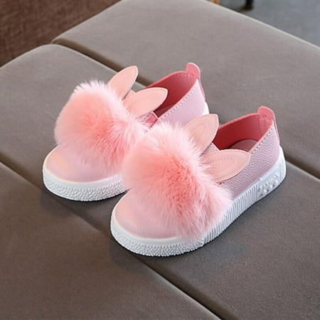 

Clearance Cute Toddlers baby girls rabbit ear pompom shoes for children kids leather single shoes princess casual shoes