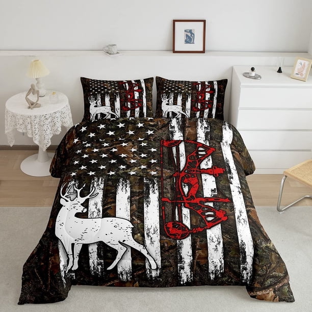 Juego de Cama Queen Size, Juego de Cama 3pcs con Tema de Caza de Alces Salvajes para Niños