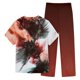 thumbnail image 3 of Men's Short Sleeve V Neck Print Chest Pocket Care Top Elastic Waist Pants Two Piece Work Suit S, 3 of 4