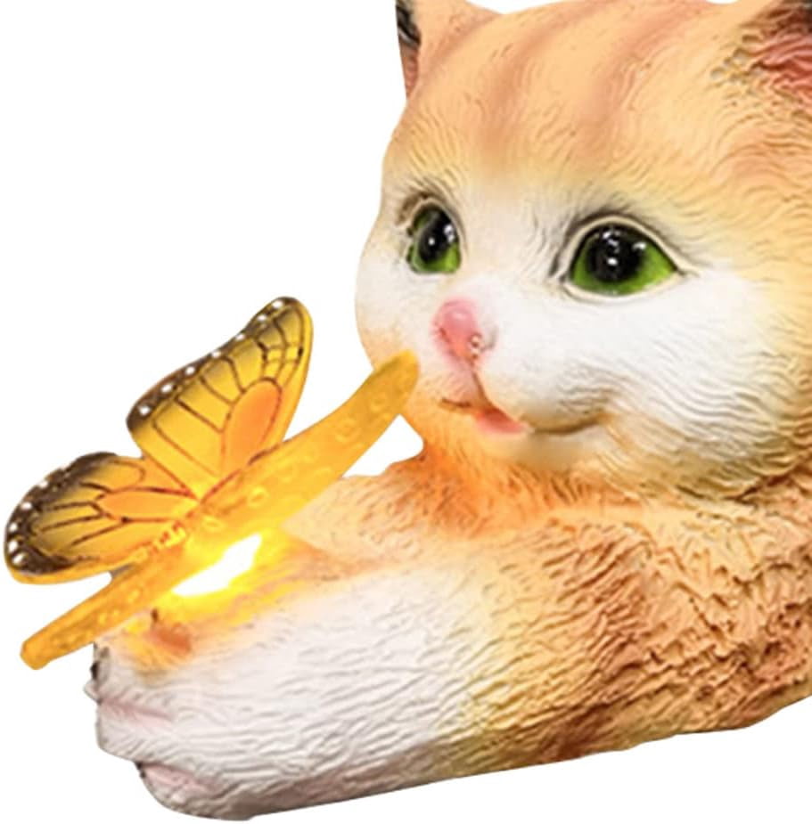 Solar Cat Garden Statue – Cute Cat with Butterfly Figurine, Outdoor Lawn Decoration, Housewarming Gift for Mom, Grandma
