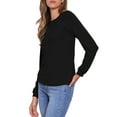 thumbnail image 4 of INSPIRE CHIC Long Sleeve Tops for Women's Fall Winter Pleated Round Neck Fitted Basic Tee Tops XS Black, 4 of 6