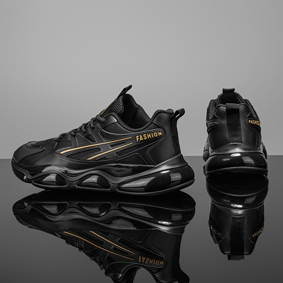 A Pair of Men'S Casual Sports Shoes, Black Running Shoes for Spring Youth, Ultra-Lightweight Shock-Absorbing Air-Cushioned Sneakers, Breathable Upper, Suitable for All Seasons