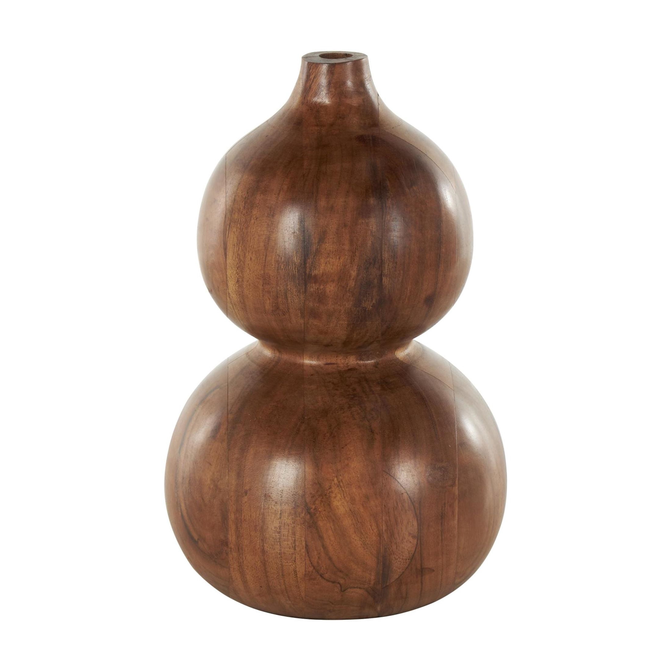 DecMode 11" Bubble Brown Wood Vase with Natural Wood Grains